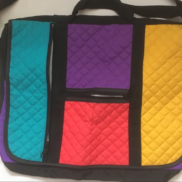 Bright nylon color blocked messenger bag. - Picture 5 of 5